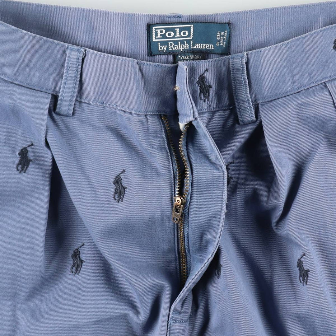 Ralph Lauren POLO by Ralph Lauren TYLER SHORT All-over print two-pleat chino shorts, men's size W31 (approx.) cotton Navy blue Vintage Second Hand