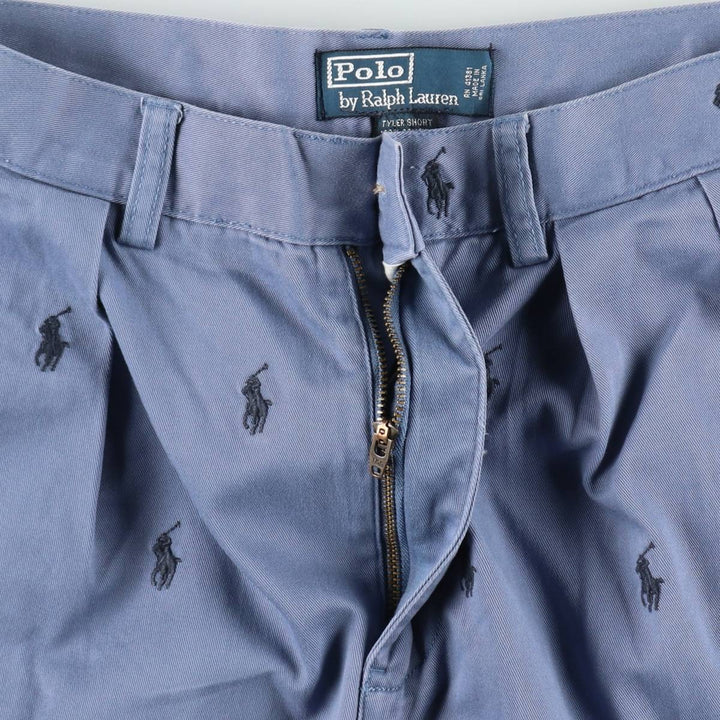 Ralph Lauren POLO by Ralph Lauren TYLER SHORT All-over print two-pleat chino shorts, men's size W31 (approx.) cotton Navy blue Vintage Second Hand