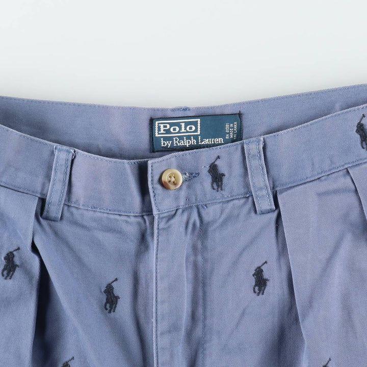 Ralph Lauren POLO by Ralph Lauren TYLER SHORT All-over print two-pleat chino shorts, men's size W31 (approx.) cotton Navy blue Vintage Second Hand