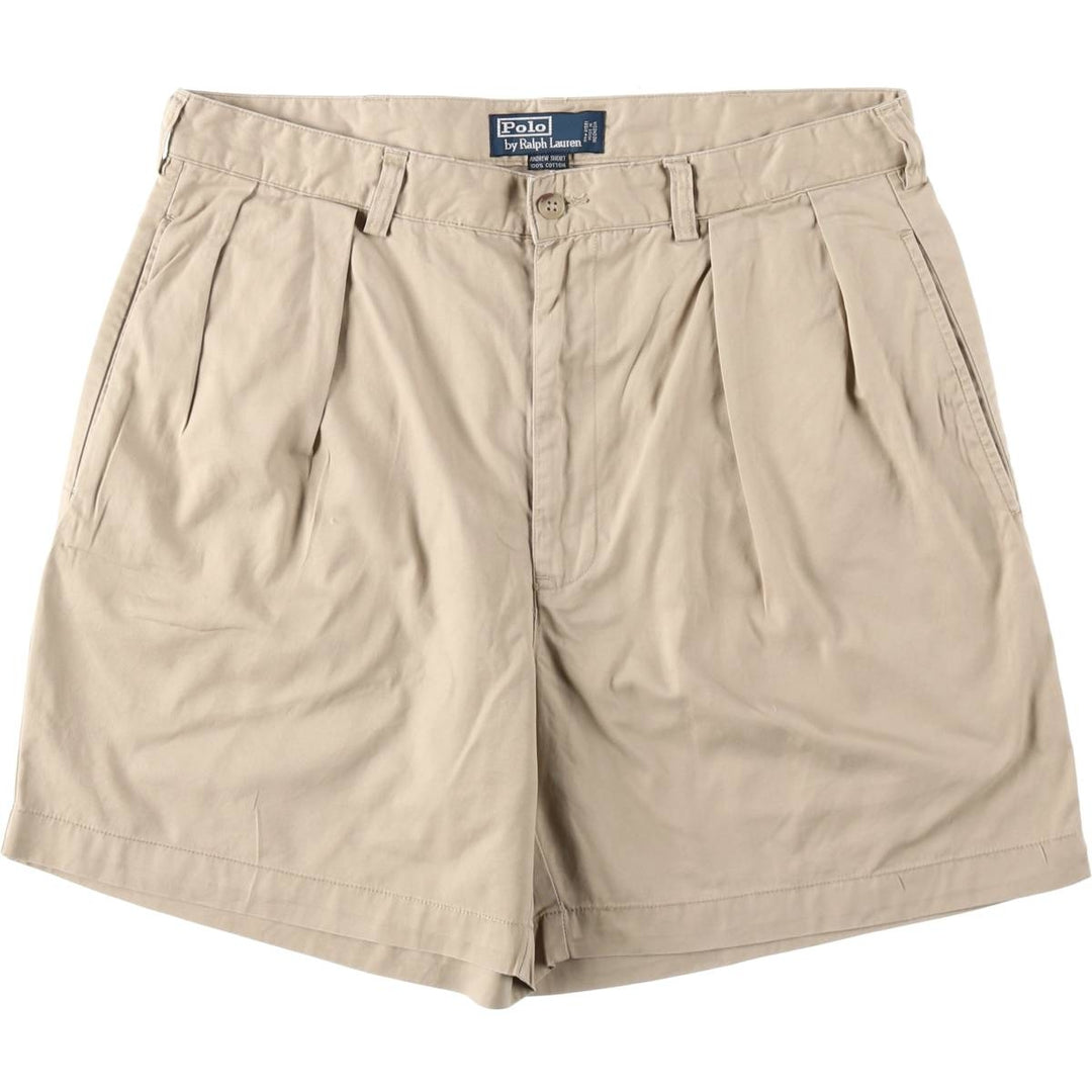 Ralph Lauren POLO by Ralph Lauren ANDREW SHORT Two-pleat chino shorts, short pants, men's size W34 cotton Beige type Vintage Second Hand