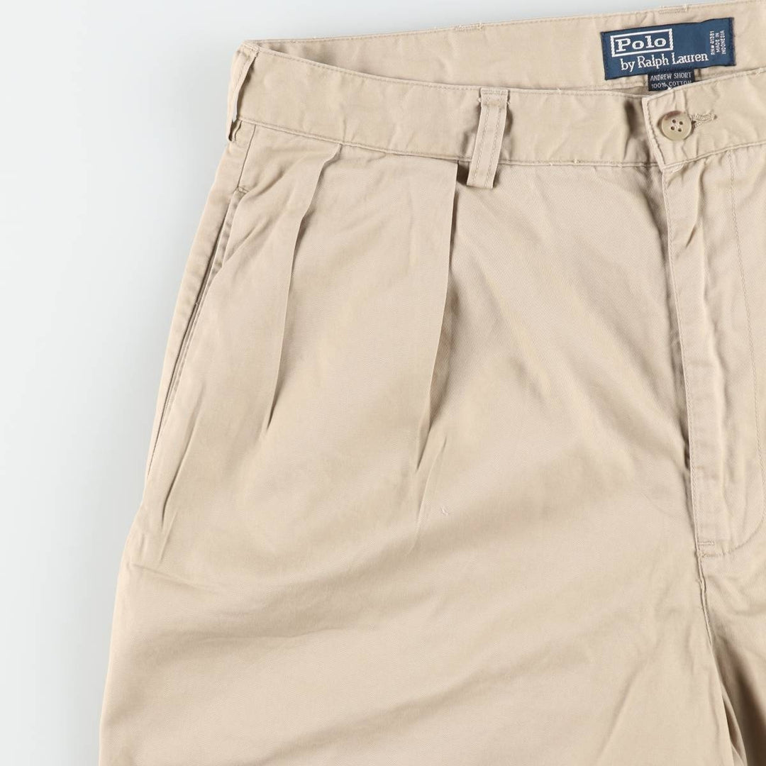 Ralph Lauren POLO by Ralph Lauren ANDREW SHORT Two-pleat chino shorts, short pants, men's size W34 cotton Beige type Vintage Second Hand