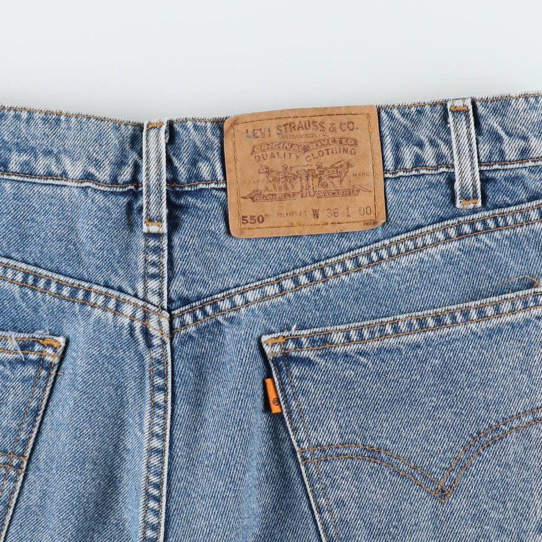 90'S Levi's 550 Relaxed Fit Orange Tab Denim Shorts, Men's Size W35 (approx.), Vintage cotton blue type Vintage Second Hand