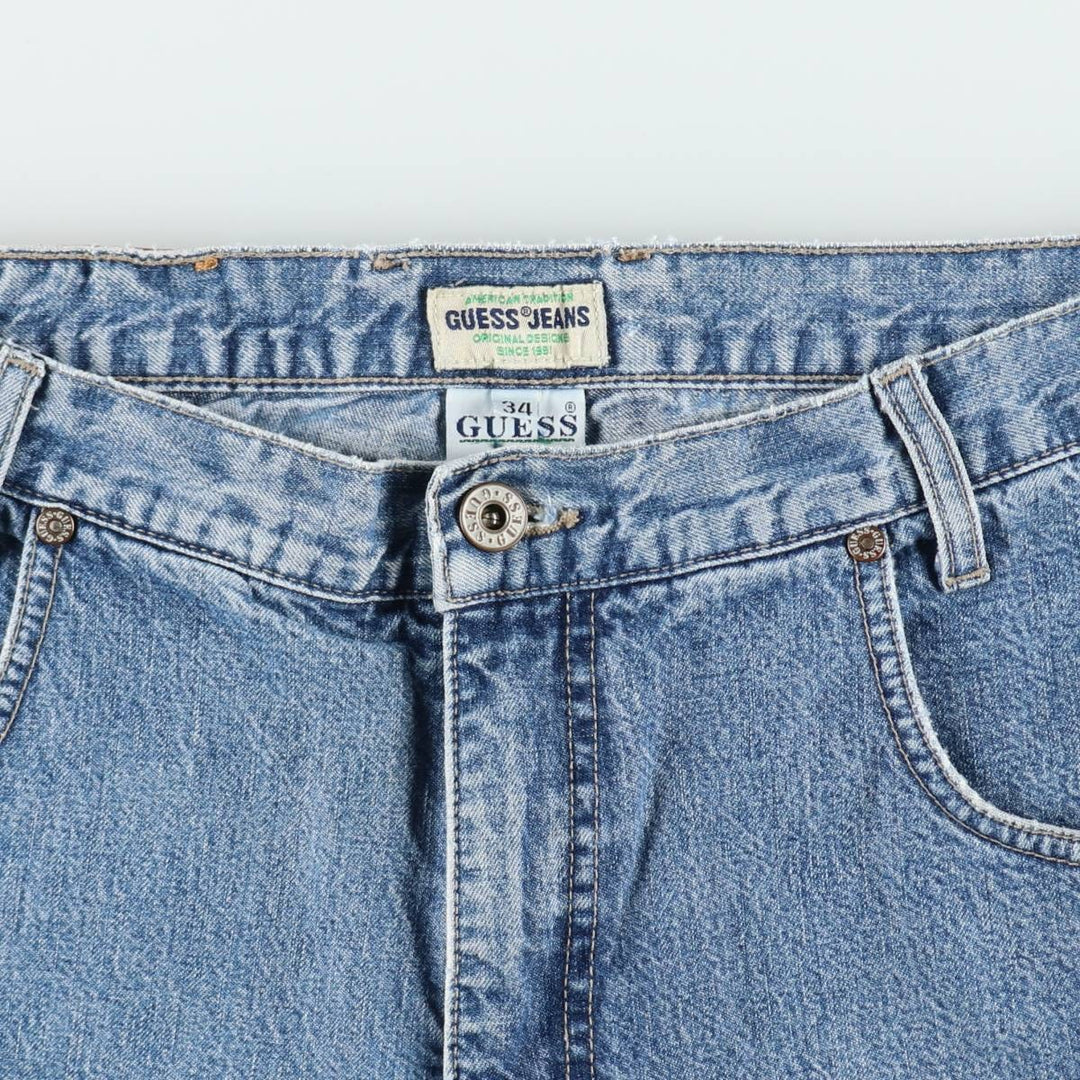 90'S Guess Jeans denim shorts, half pants, made in USA, men's size W34 equivalent, vintage. cotton blue type Vintage Second Hand