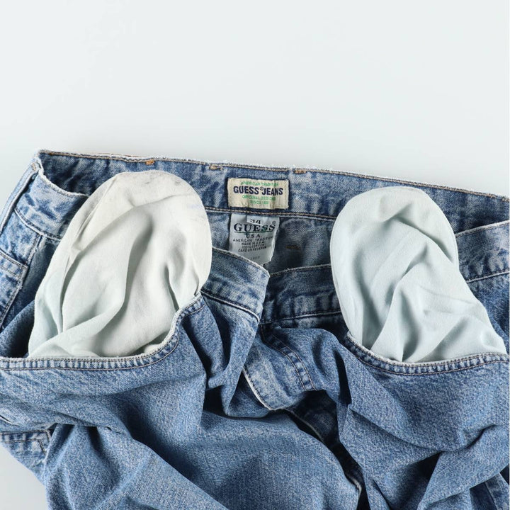 90'S Guess Jeans denim shorts, half pants, made in USA, men's size W34 equivalent, vintage. cotton blue type Vintage Second Hand