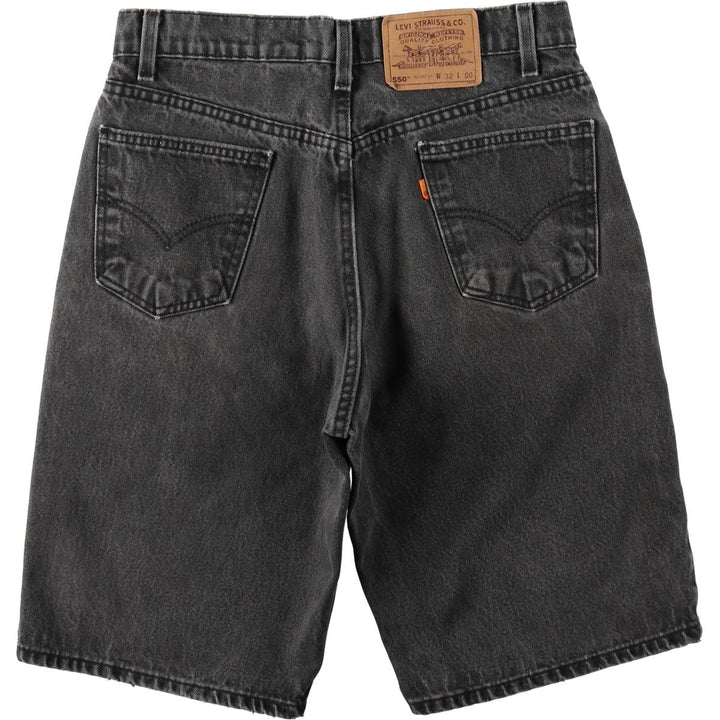 90'S Levi's 550 Relaxed Fit Jaws Orange Tab Black Denim Shorts, Made in USA, Men's W32 (approx.) cotton black type Vintage Second Hand