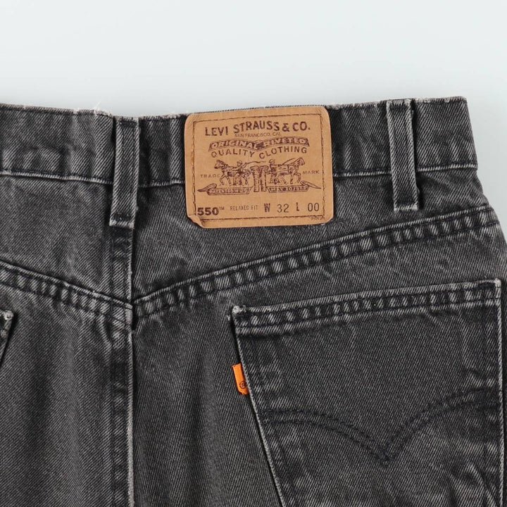 90'S Levi's 550 Relaxed Fit Jaws Orange Tab Black Denim Shorts, Made in USA, Men's W32 (approx.) cotton black type Vintage Second Hand