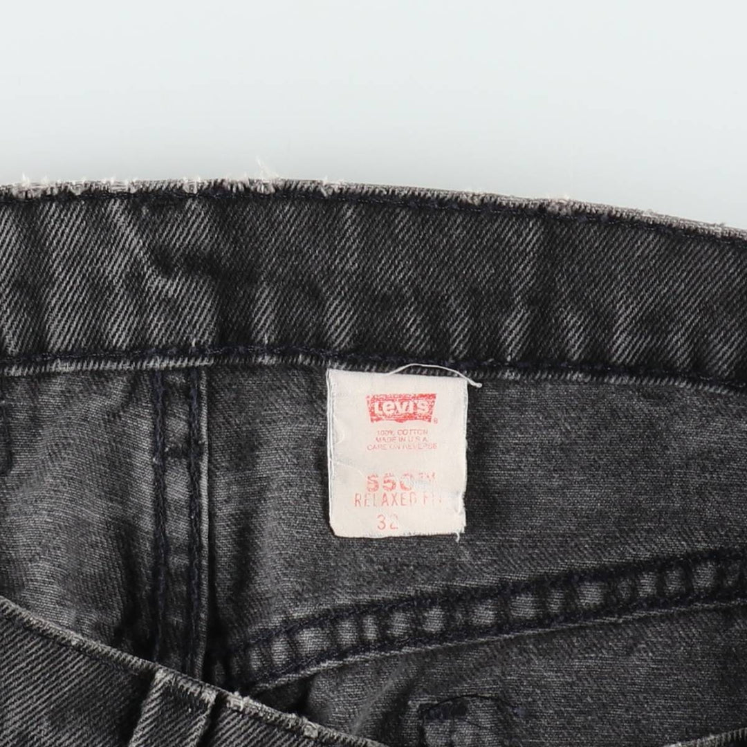 90'S Levi's 550 Relaxed Fit Jaws Orange Tab Black Denim Shorts, Made in USA, Men's W32 (approx.) cotton black type Vintage Second Hand