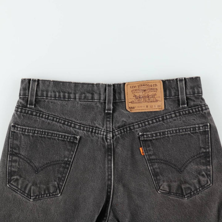 90'S Levi's 550 Relaxed Fit Jaws Orange Tab Black Denim Shorts, Made in USA, Men's W32 (approx.) cotton black type Vintage Second Hand