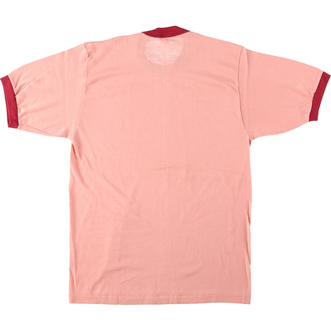 80'S sportswear ringer t-shirt, men's size L equivalent, vintage. polyester coral Vintage Second Hand