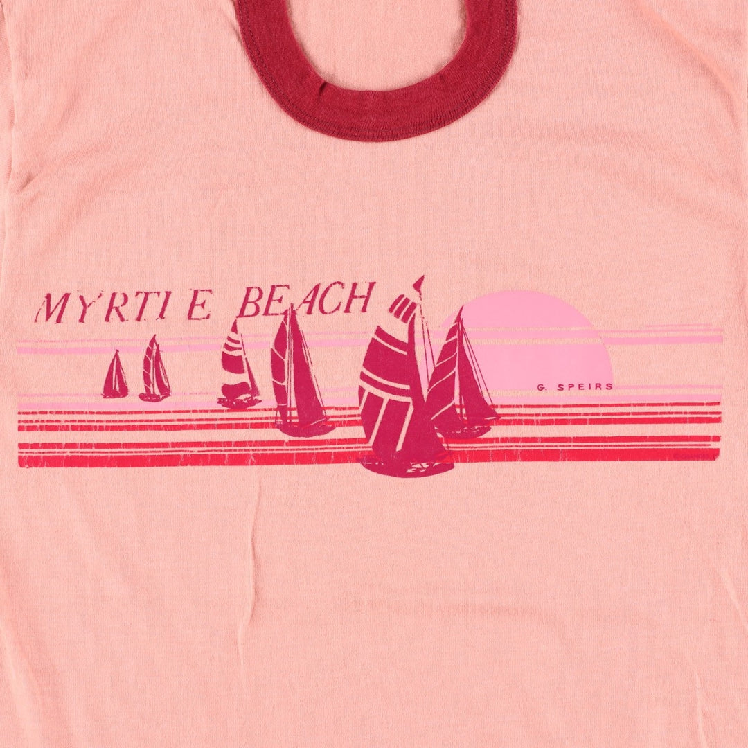 80'S sportswear ringer t-shirt, men's size L equivalent, vintage. polyester coral Vintage Second Hand