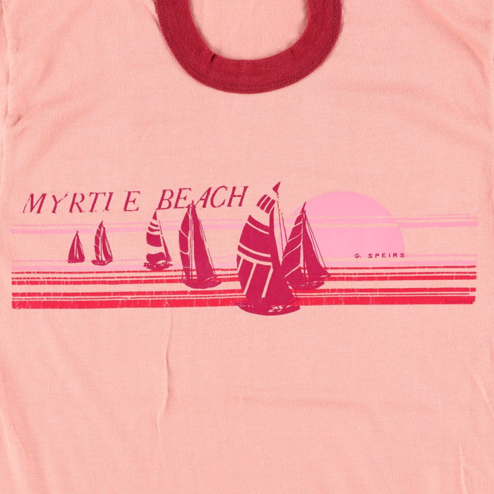 80'S sportswear ringer t-shirt, men's size L equivalent, vintage. polyester coral Vintage Second Hand