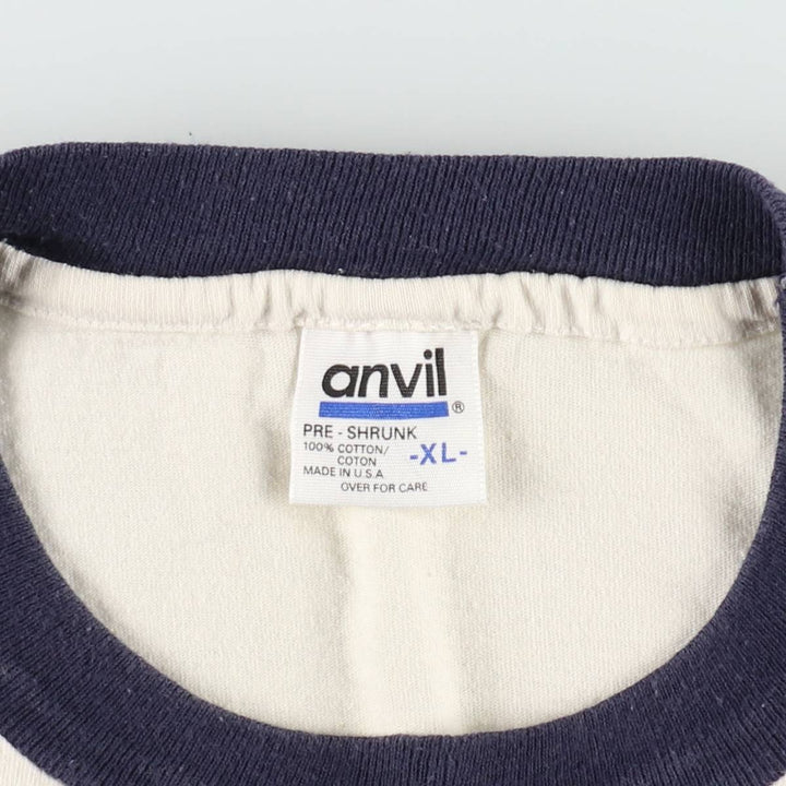 90'S Anvil Ringer T-shirt, Made in USA, Men's XL, Vintage cotton white type Vintage Second Hand