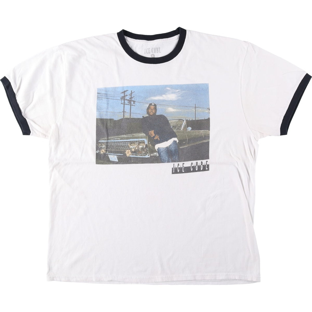 ICE CUBE Wrap Ringer T-Shirt, Men's Size XL (approx.) cotton white type Vintage Second Hand
