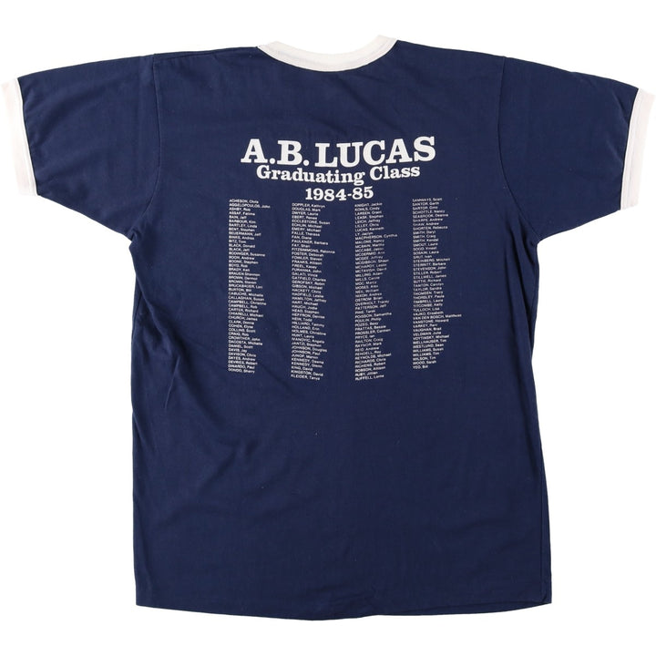 80'S Printwear College Triple Print Ringer T-Shirt, Made in Canada, Men's Size L (approx.), Vintage cotton navy blue type Vintage Second Hand