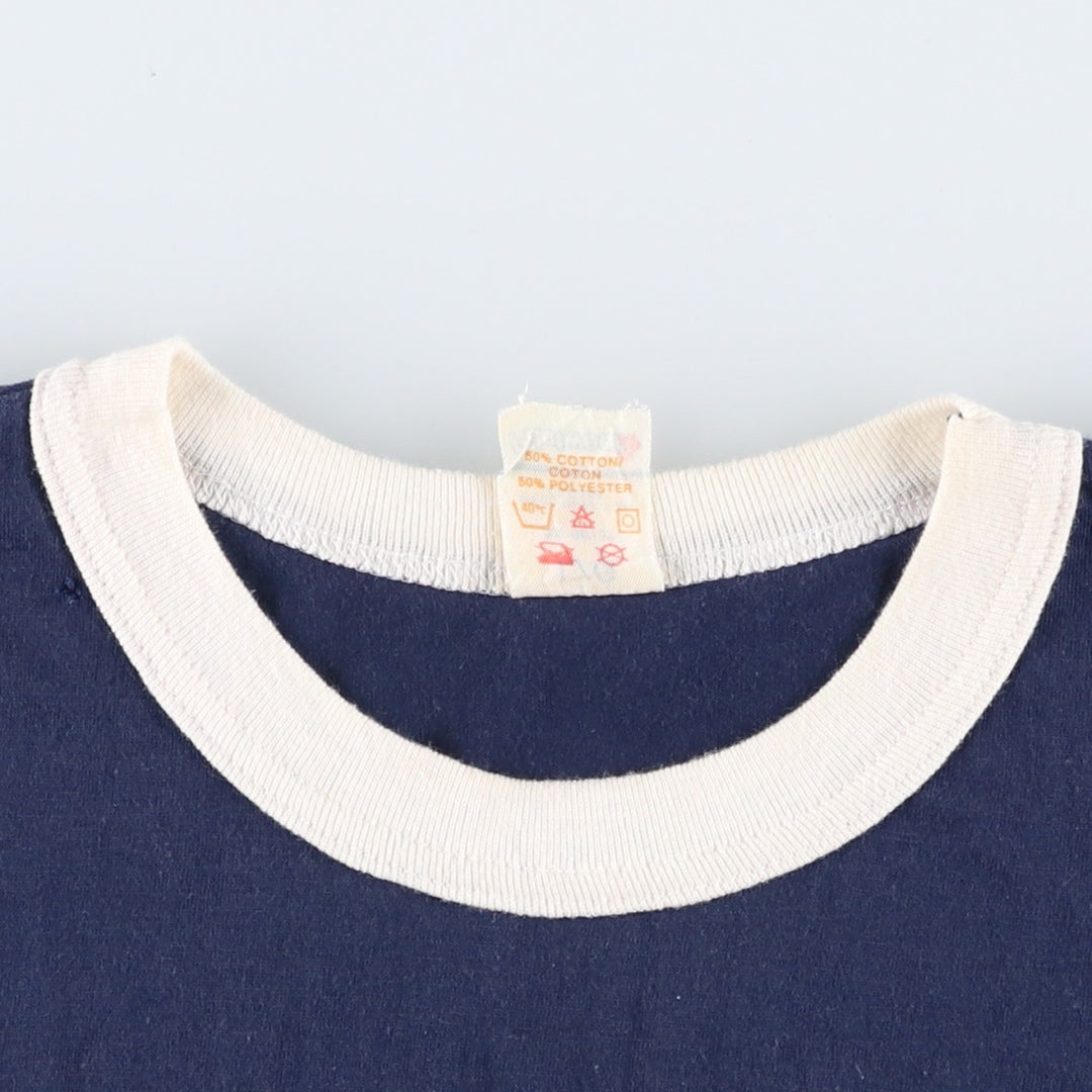 80'S Printwear College Triple Print Ringer T-Shirt, Made in Canada, Men's Size L (approx.), Vintage cotton navy blue type Vintage Second Hand