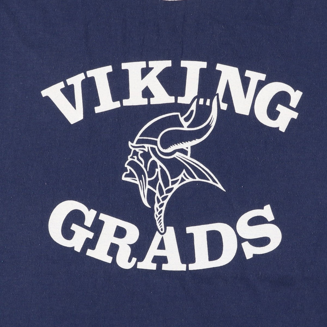 80'S Printwear College Triple Print Ringer T-Shirt, Made in Canada, Men's Size L (approx.), Vintage cotton navy blue type Vintage Second Hand