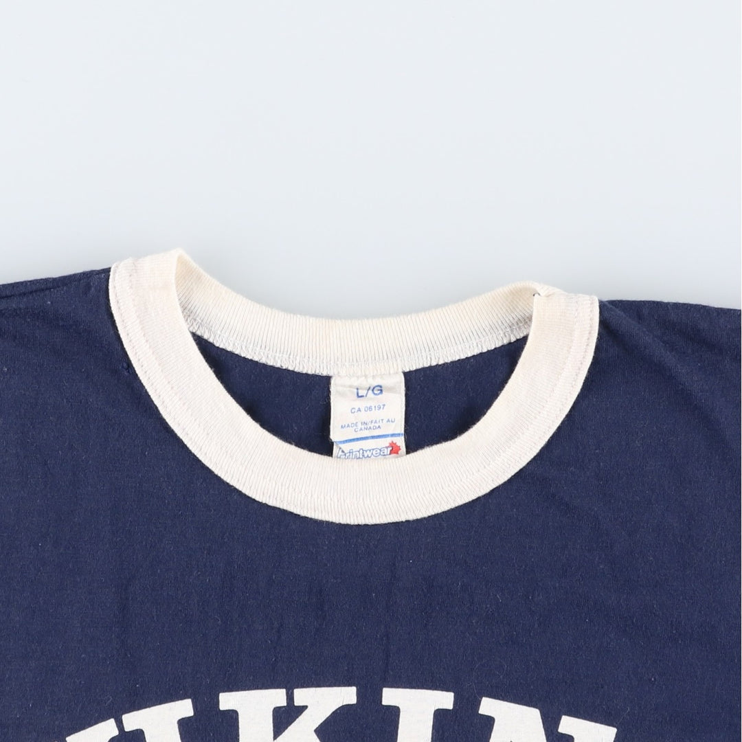 80'S Printwear College Triple Print Ringer T-Shirt, Made in Canada, Men's Size L (approx.), Vintage cotton navy blue type Vintage Second Hand