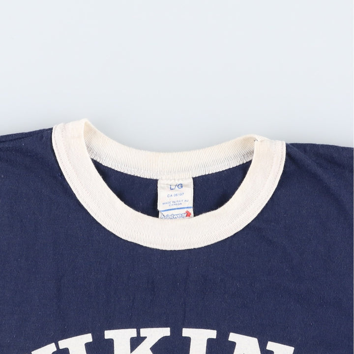 80'S Printwear College Triple Print Ringer T-Shirt, Made in Canada, Men's Size L (approx.), Vintage cotton navy blue type Vintage Second Hand