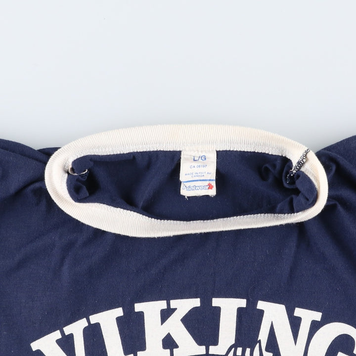 80'S Printwear College Triple Print Ringer T-Shirt, Made in Canada, Men's Size L (approx.), Vintage cotton navy blue type Vintage Second Hand