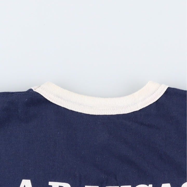 80'S Printwear College Triple Print Ringer T-Shirt, Made in Canada, Men's Size L (approx.), Vintage cotton navy blue type Vintage Second Hand