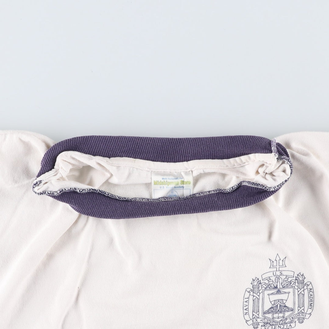 90'S Midshipmen Store USNA Naval Academy College Ringer T-Shirt, Made in USA, Men's Size M (approx.), Vintage cotton white type Vintage Second Hand