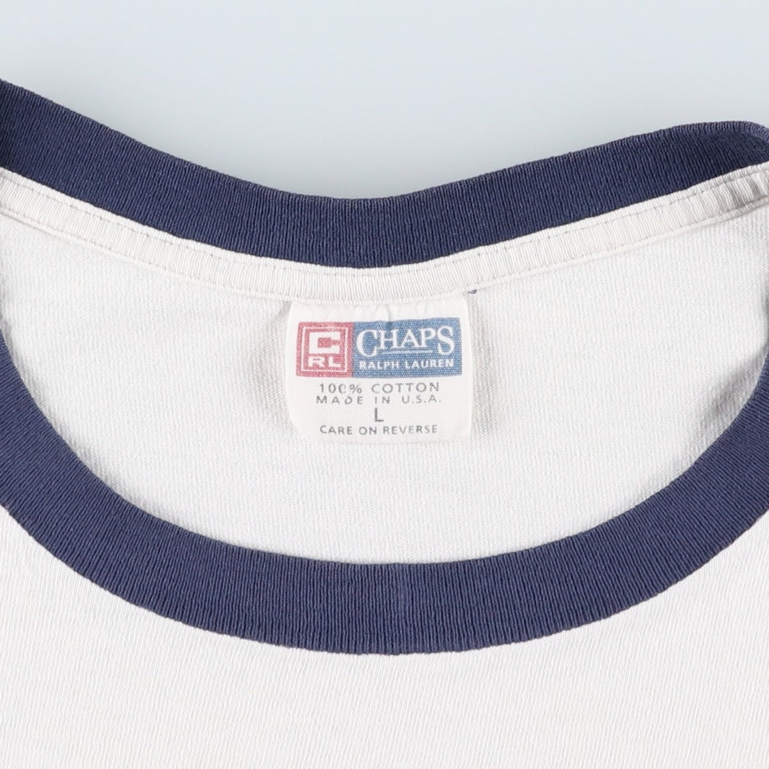 90'S Ralph Lauren CHAPS Ringer T-Shirt, Made in USA, Men's Size L (approx.), Vintage cotton white type Vintage Second Hand