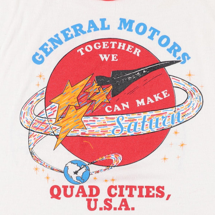 80'S sportswear GENERAL MOTORS advertising ringer t-shirt, made in USA, men's size XL equivalent. polyester white type Vintage Second Hand