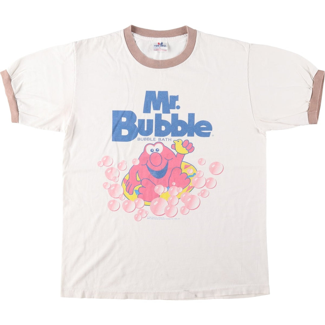 90'S Tee Jays Mr. Bubble Advertising Ringer T-Shirt, Made in USA, Men's Size L (Equivalent), Vintage cotton ivory Vintage Second Hand