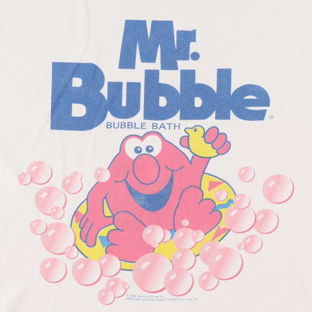 90'S Tee Jays Mr. Bubble Advertising Ringer T-Shirt, Made in USA, Men's Size L (Equivalent), Vintage cotton ivory Vintage Second Hand