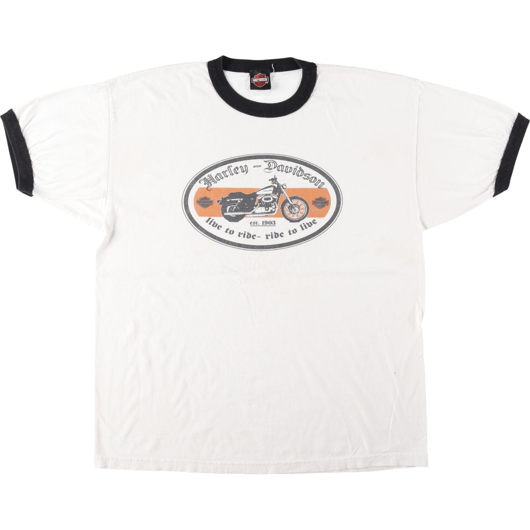2000'S Harley-Davidson Back Logo Ringer T-Shirt, Men's Size XL (approx.) unclear white type Vintage Second Hand