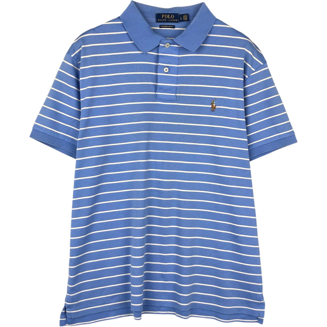Ralph Lauren POLO RALPH LAUREN CUSTOM SLIM FIT short sleeve striped polo shirt men's size L cotton Blue type light blue Vintage Second Hand