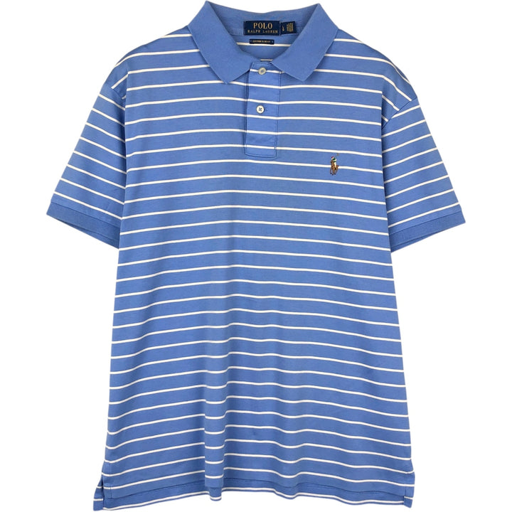 Ralph Lauren POLO RALPH LAUREN CUSTOM SLIM FIT short sleeve striped polo shirt men's size L cotton Blue type light blue Vintage Second Hand