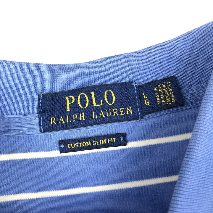 Ralph Lauren POLO RALPH LAUREN CUSTOM SLIM FIT short sleeve striped polo shirt men's size L cotton Blue type light blue Vintage Second Hand