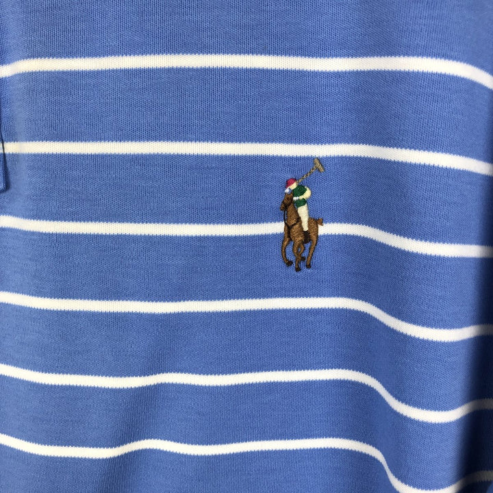 Ralph Lauren POLO RALPH LAUREN CUSTOM SLIM FIT short sleeve striped polo shirt men's size L cotton Blue type light blue Vintage Second Hand