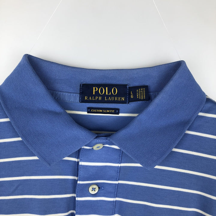 Ralph Lauren POLO RALPH LAUREN CUSTOM SLIM FIT short sleeve striped polo shirt men's size L cotton Blue type light blue Vintage Second Hand