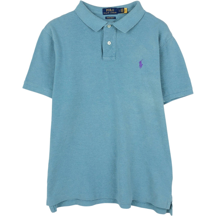 Ralph Lauren POLO RALPH LAUREN CUSTOM SLIM FIT short sleeve polo shirt, men's size L cotton Blue type light blue Vintage Second Hand