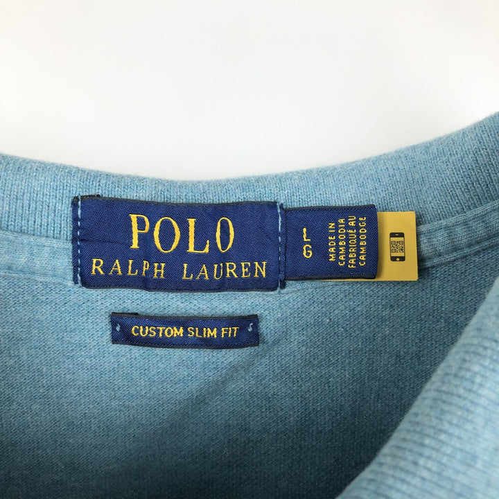 Ralph Lauren POLO RALPH LAUREN CUSTOM SLIM FIT short sleeve polo shirt, men's size L cotton Blue type light blue Vintage Second Hand