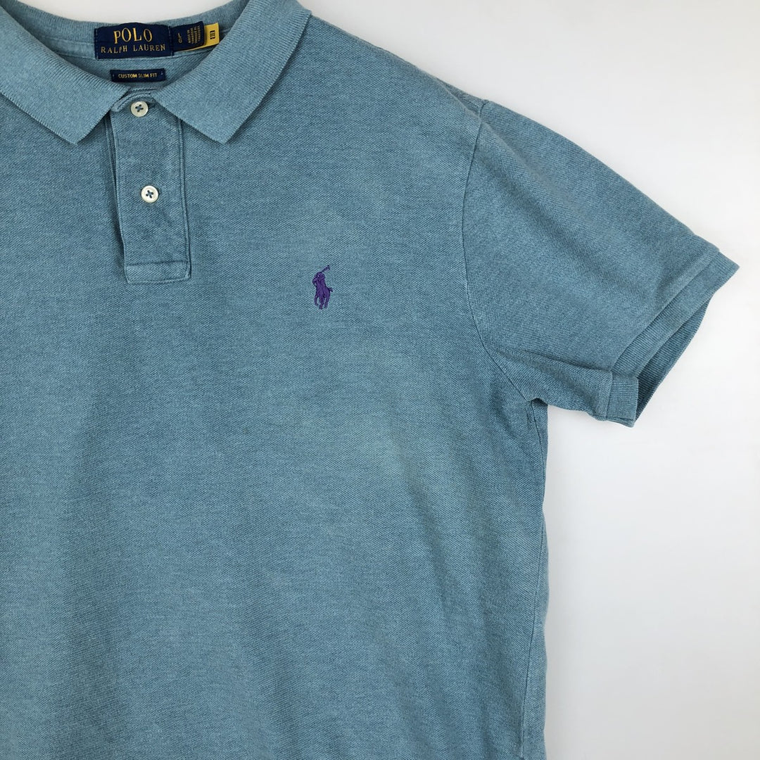 Ralph Lauren POLO RALPH LAUREN CUSTOM SLIM FIT short sleeve polo shirt, men's size L cotton Blue type light blue Vintage Second Hand