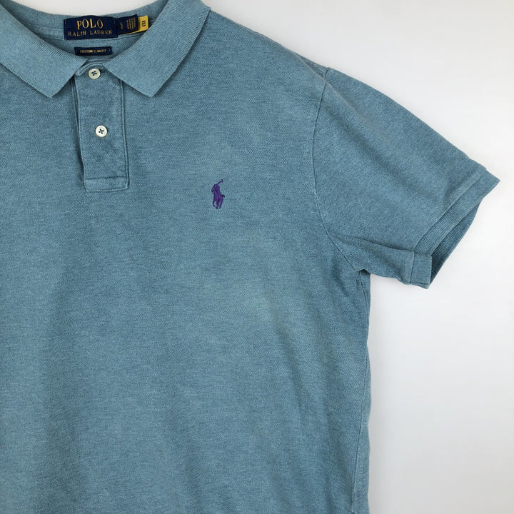 Ralph Lauren POLO RALPH LAUREN CUSTOM SLIM FIT short sleeve polo shirt, men's size L cotton Blue type light blue Vintage Second Hand