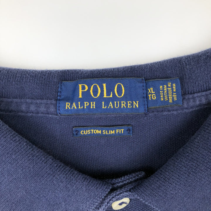 Ralph Lauren POLO RALPH LAUREN CUSTOM SLIM FIT short sleeve polo shirt men's XL equivalent cotton navy blue type Vintage Second Hand