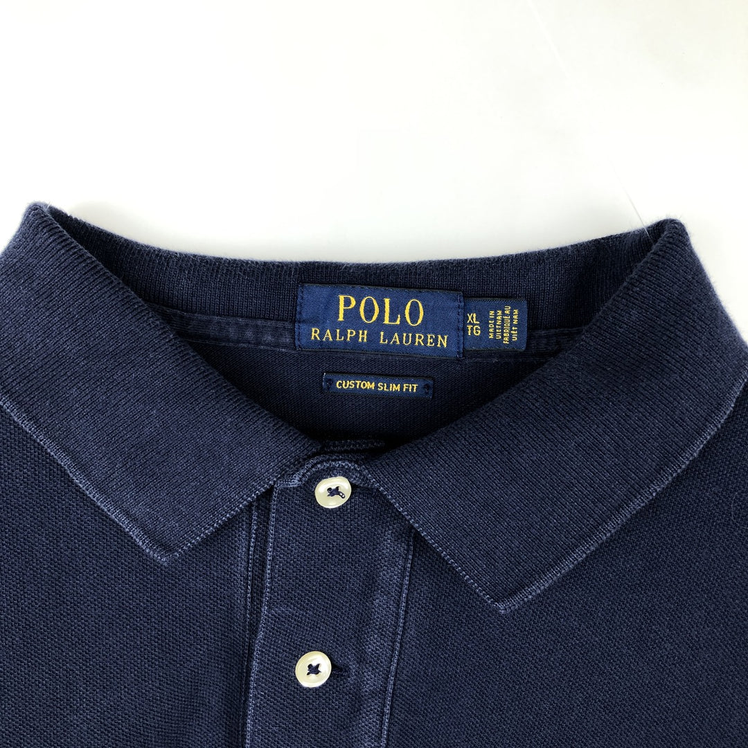 Ralph Lauren POLO RALPH LAUREN CUSTOM SLIM FIT short sleeve polo shirt men's XL equivalent cotton navy blue type Vintage Second Hand