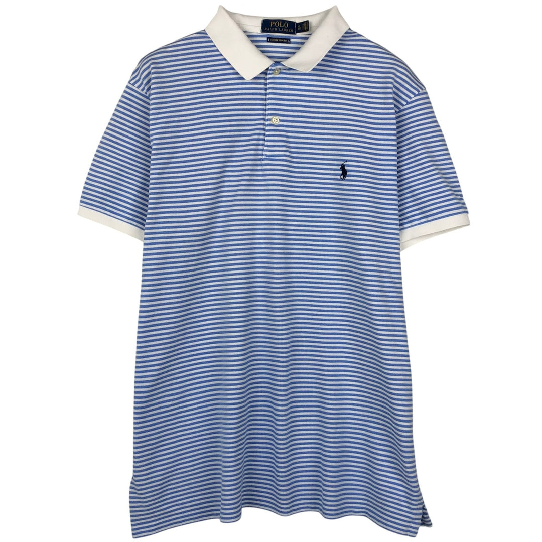 Ralph Lauren POLO RALPH LAUREN CUSTOM SLIM FIT short sleeve striped polo shirt men's XL equivalent cotton Blue type light blue Vintage Second Hand