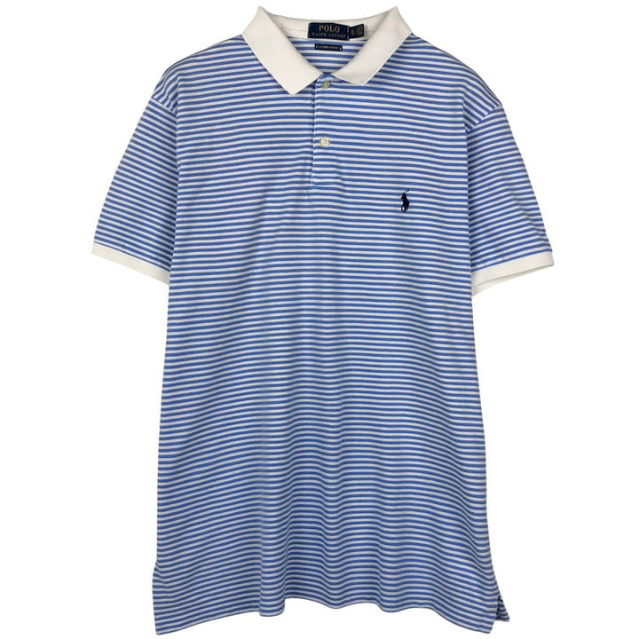 Ralph Lauren POLO RALPH LAUREN CUSTOM SLIM FIT short sleeve striped polo shirt men's XL equivalent cotton Blue type light blue Vintage Second Hand