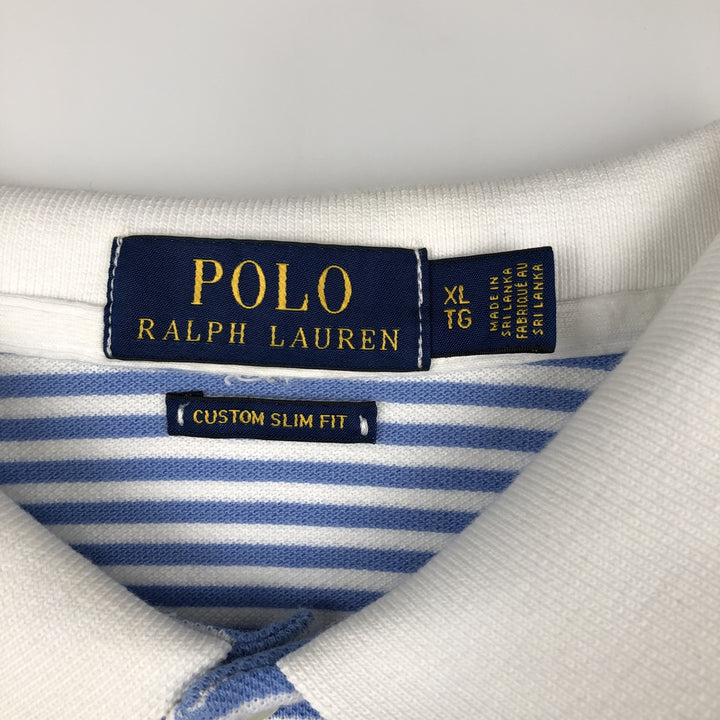 Ralph Lauren POLO RALPH LAUREN CUSTOM SLIM FIT short sleeve striped polo shirt men's XL equivalent cotton Blue type light blue Vintage Second Hand