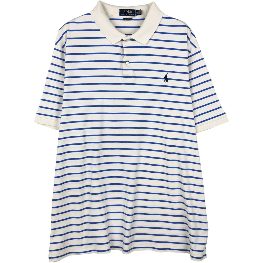 Ralph Lauren POLO RALPH LAUREN CLASSIC FIT short sleeve striped polo shirt men's XL equivalent cotton Blue type light blue Vintage Second Hand