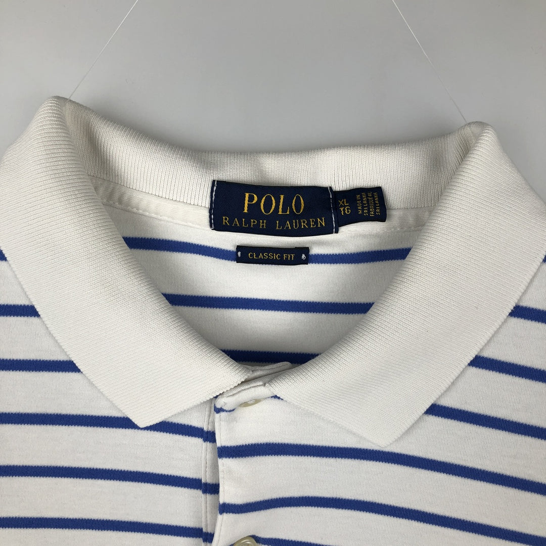 Ralph Lauren POLO RALPH LAUREN CLASSIC FIT short sleeve striped polo shirt men's XL equivalent cotton Blue type light blue Vintage Second Hand
