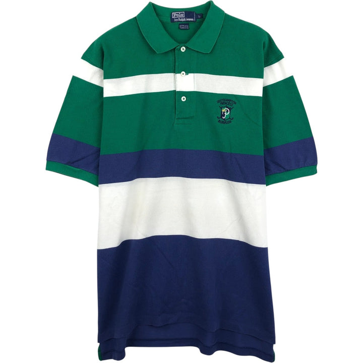 Ralph Lauren POLO by Ralph Lauren Multi-border short sleeve striped polo shirt Men's size L cotton green type Vintage Second Hand