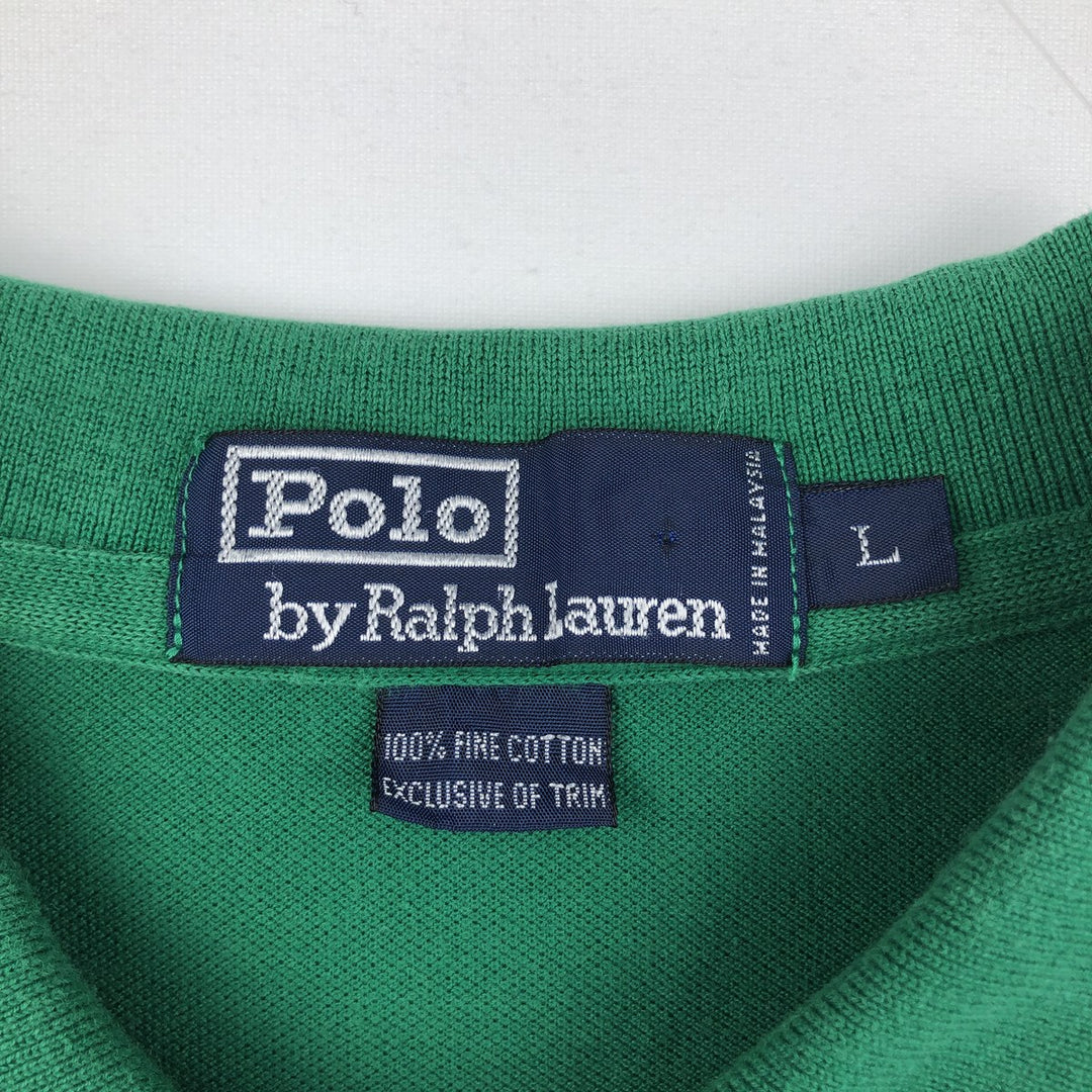 Ralph Lauren POLO by Ralph Lauren Multi-border short sleeve striped polo shirt Men's size L cotton green type Vintage Second Hand