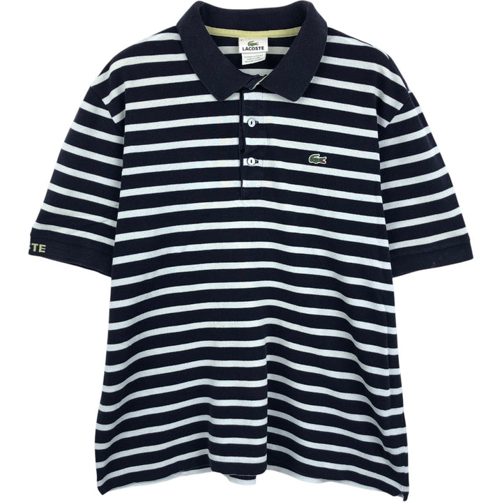 Lacoste (LACOSTE) French design short-sleeved striped polo shirt, size 6 (equivalent to men's XL) cotton navy blue type Vintage Second Hand
