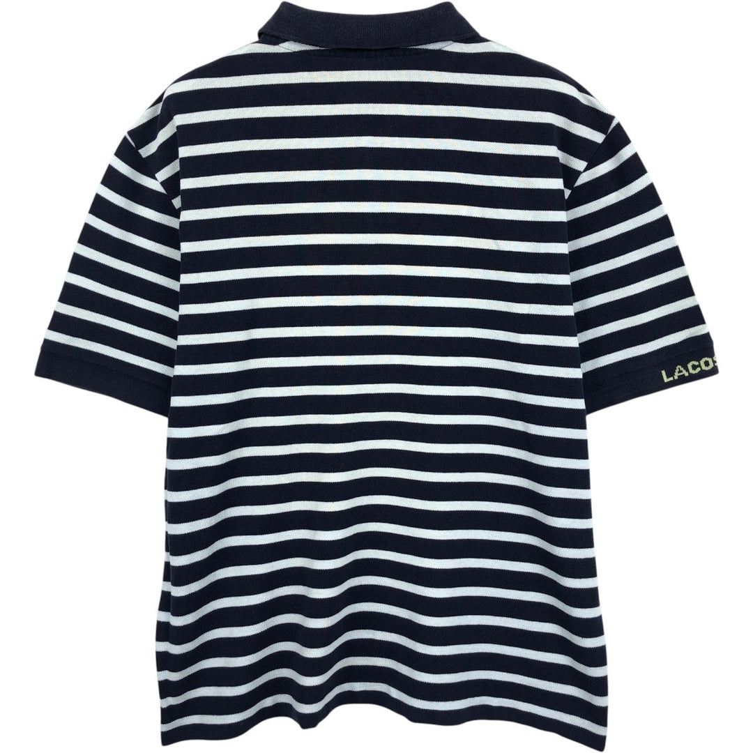 Lacoste (LACOSTE) French design short-sleeved striped polo shirt, size 6 (equivalent to men's XL) cotton navy blue type Vintage Second Hand